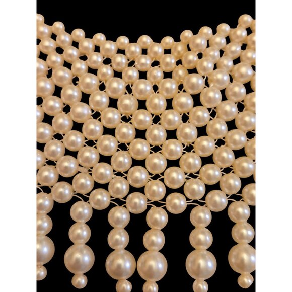 Vintage Pearl Waterfall Bib Necklace 1950s/60s Gold Tone Adjustable Chain Mid Ce - Picture 2 of 3